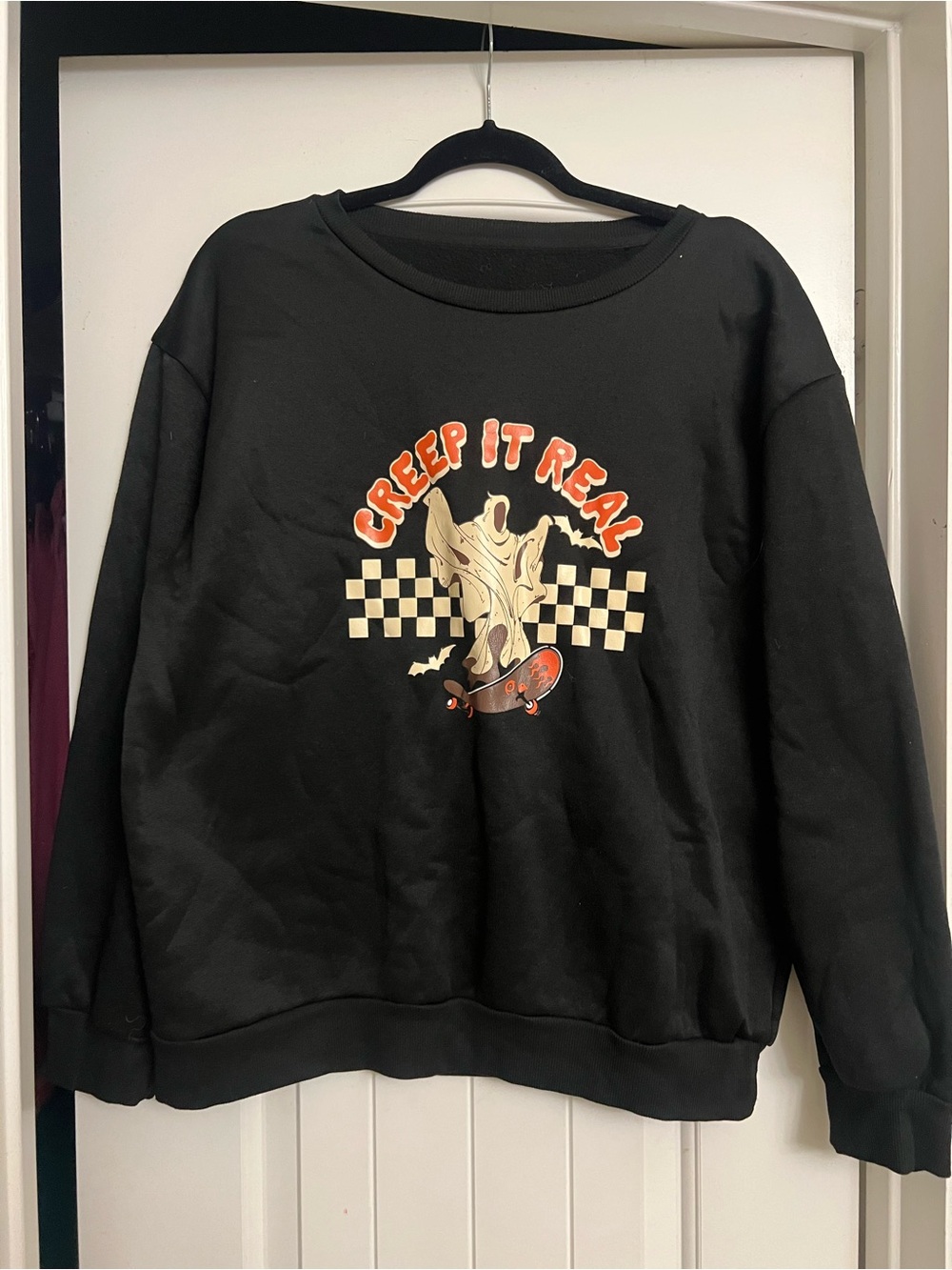 SHEIN Black 'Creep It Real' Graphic Crewneck Sweatshirt